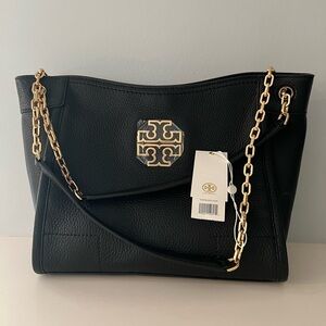 Tory Burch Black and Gold Shoulder Bag with Chain Straps